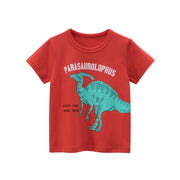 T-shirt a maniche corte con scollo rotondo e cartoni animati di dinosauro per bambini estivi